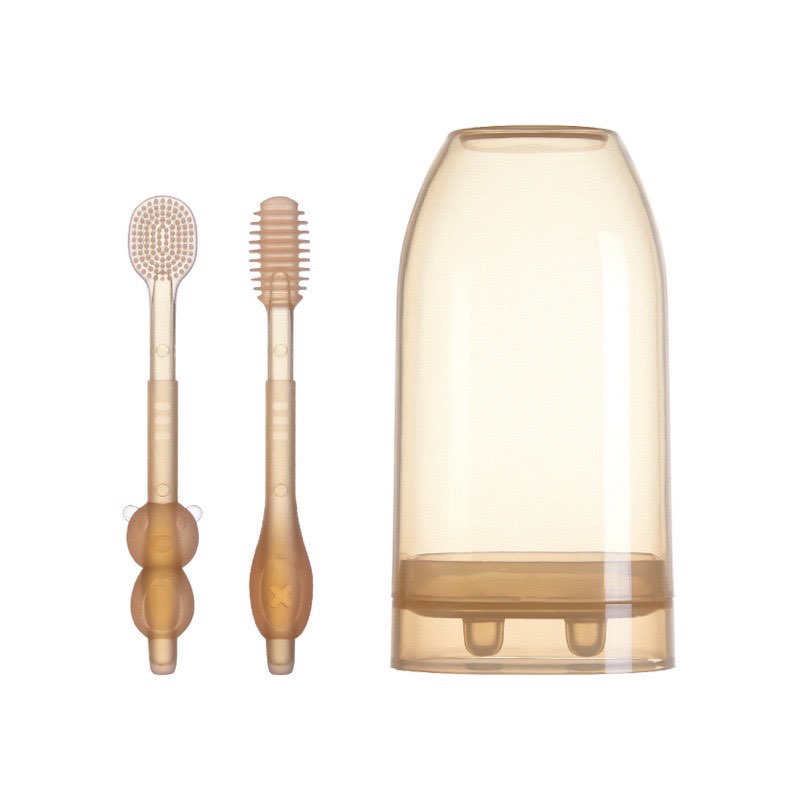 Set rơ lưỡi silicon và bàn chải đánh răng silicon siêu mềm, an toàn cho bé từ 0 - 18 tháng