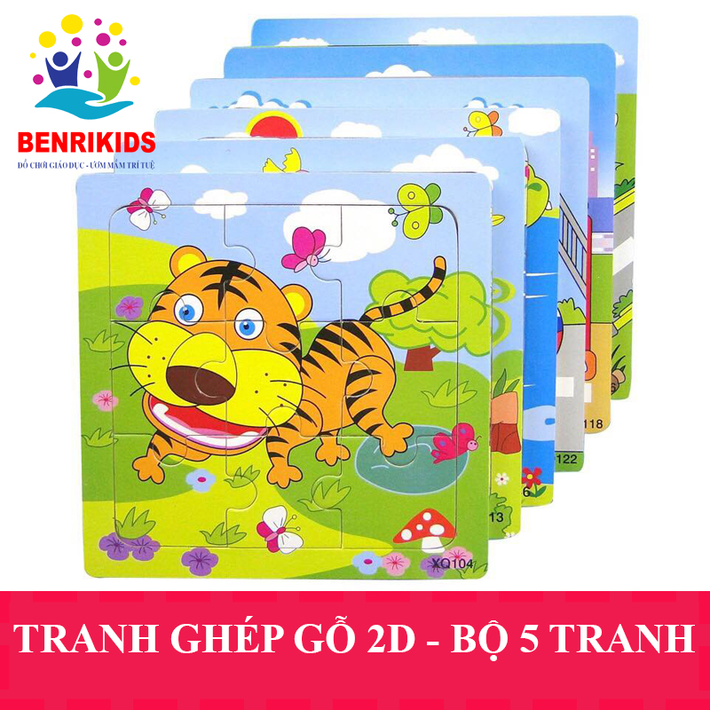 Bộ 5 Tranh Ghép Hình 2D Bằng Gỗ Cho Bé, Đồ Chơi Xếp Hình Tranh Ghép 9 Mảnh Đa Dạng Hình Mẫu Cho Các Bạn Nhỏ Lựa Chọn,  Khám Phá Sự Sáng Tạo Khéo Léo Của Trẻ, Rèn Luyện Tư Duy