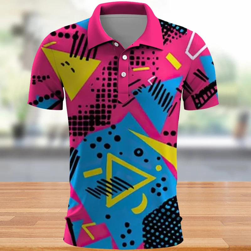 COD COD Áo polo nam in tàu mặt svỡ cổ kính, thời trang đường phố hàng ngày, Áo Polo Cổ Tích Tay Bạc Bạc - 9