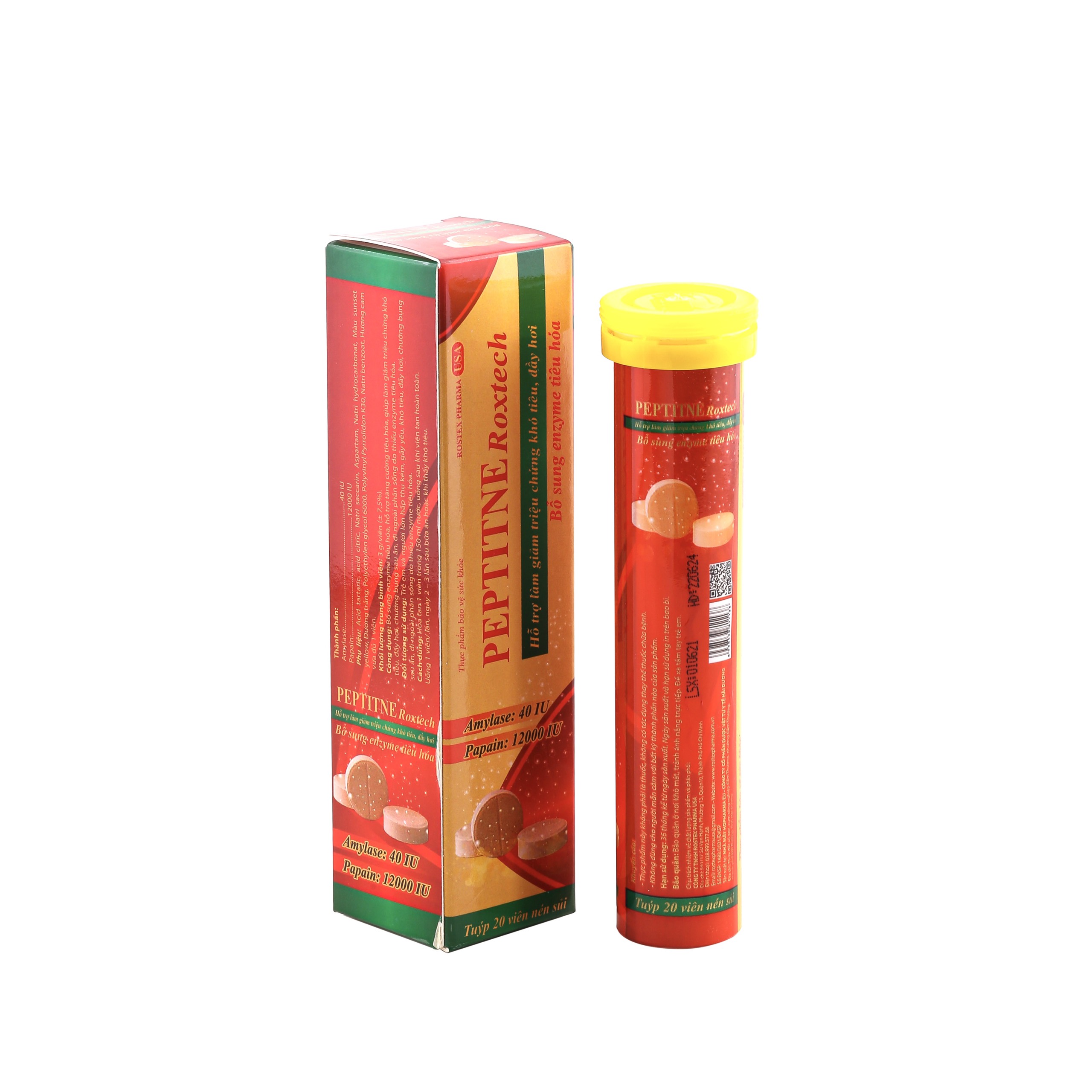 Viên sủi hỗ trợ tiêu hóa PEPTITNE Roxtech giảm đầy hơi, khó tiêu, chướng bụng, rối loạn tiêu hóa - Viên sủi hỗ trợ tiêu hóa PEPTITNE