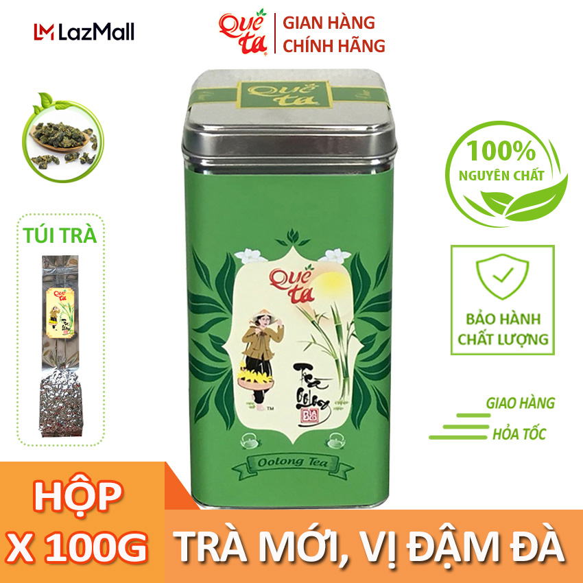 Trà olong/oolong/ô long Quê Ta cao cấp hộp thiếc sang trọng,100% nguyên chất, tra o long ngon chính hãng, đạt chứng nhận ATVSTP- Hộp thiếc xanh 100g