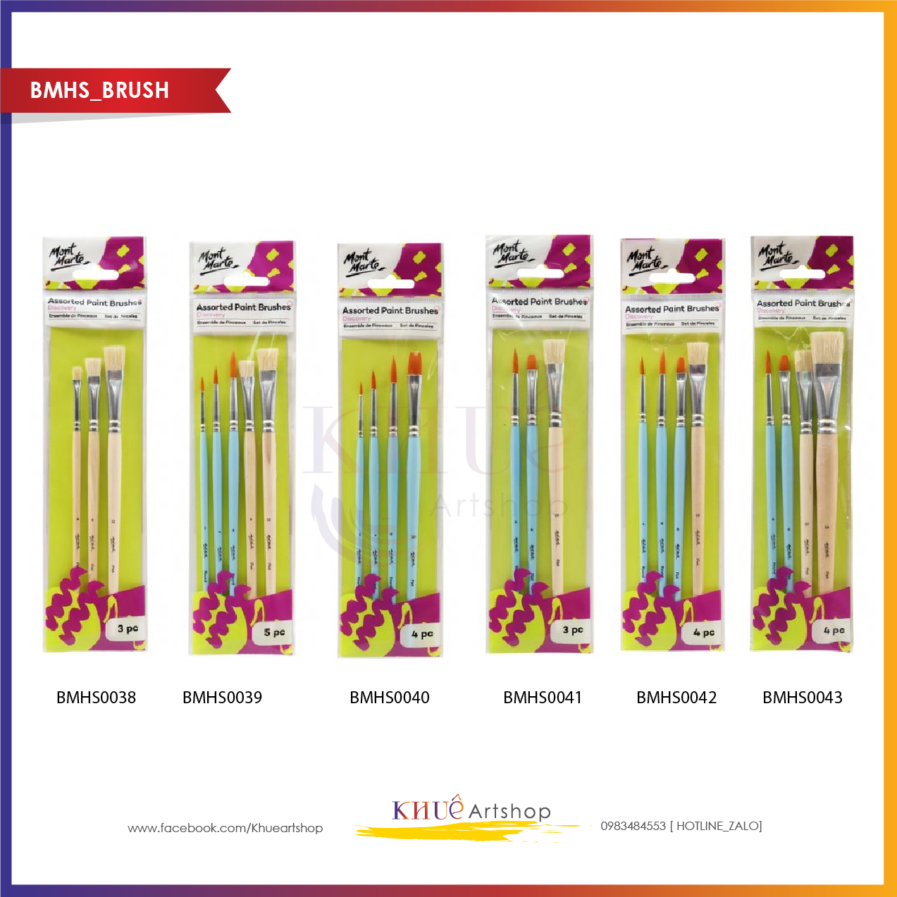 Cọ vẽ học sinh mont marte _ set 3 cọ vẽ, 4 cọ vẽ, 5 cọ vẽ