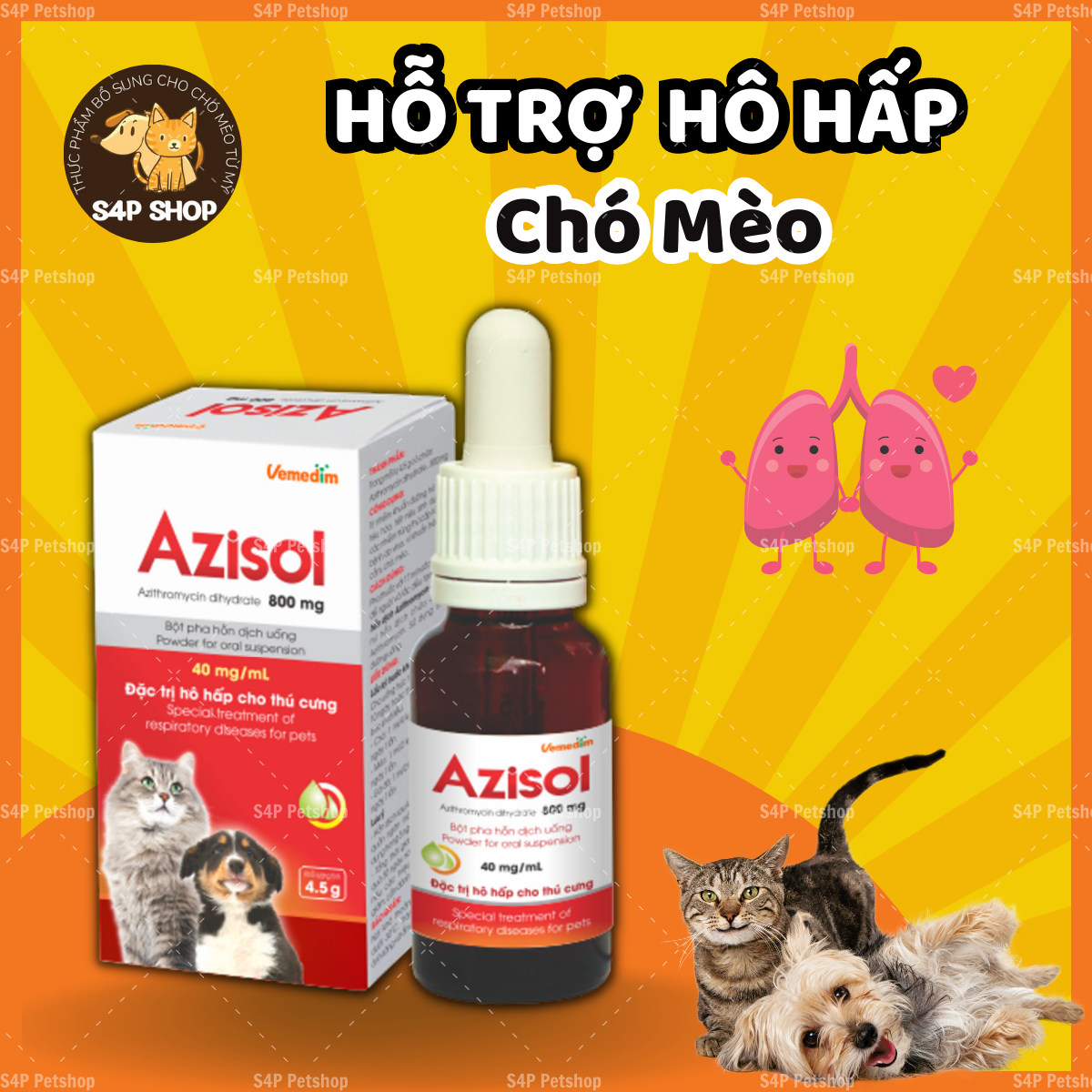 Azisol bột pha uống hỗ trợ hô hấp, tiêu hóa cho chó mèo - 4.5g