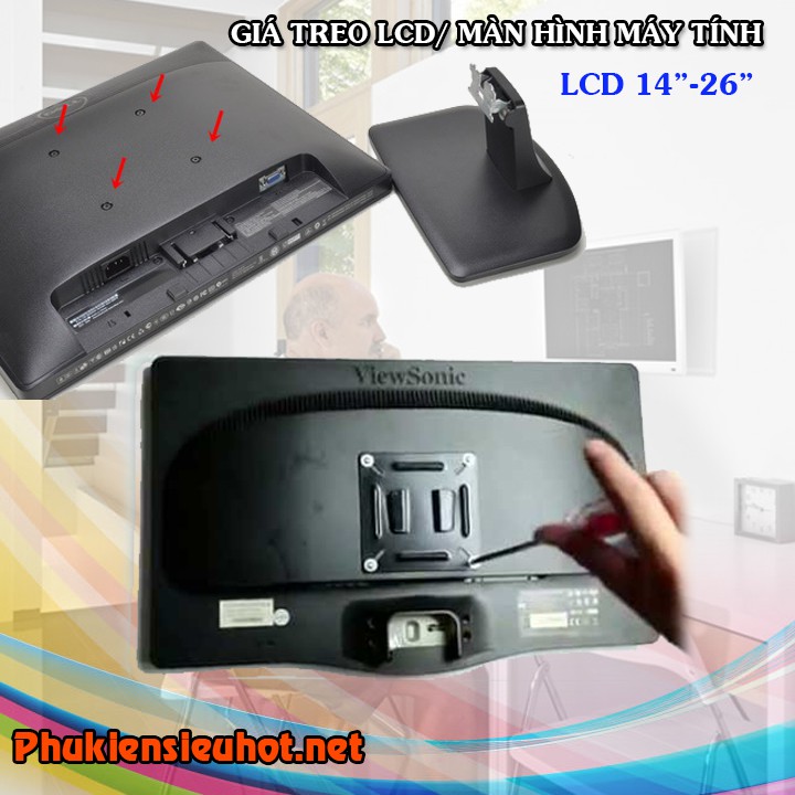 Giá treo màn hình máy tính, lcd nhỏ gọn 14-26inch x4