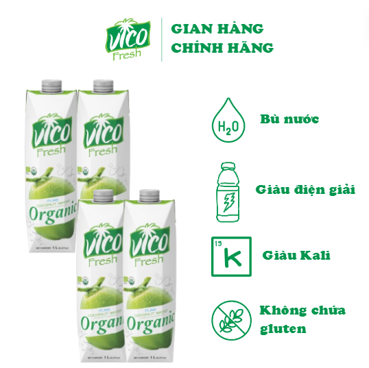 COMBO 4 HỘP NƯỚC DỪA VICO FRESH ORGANIC 1L