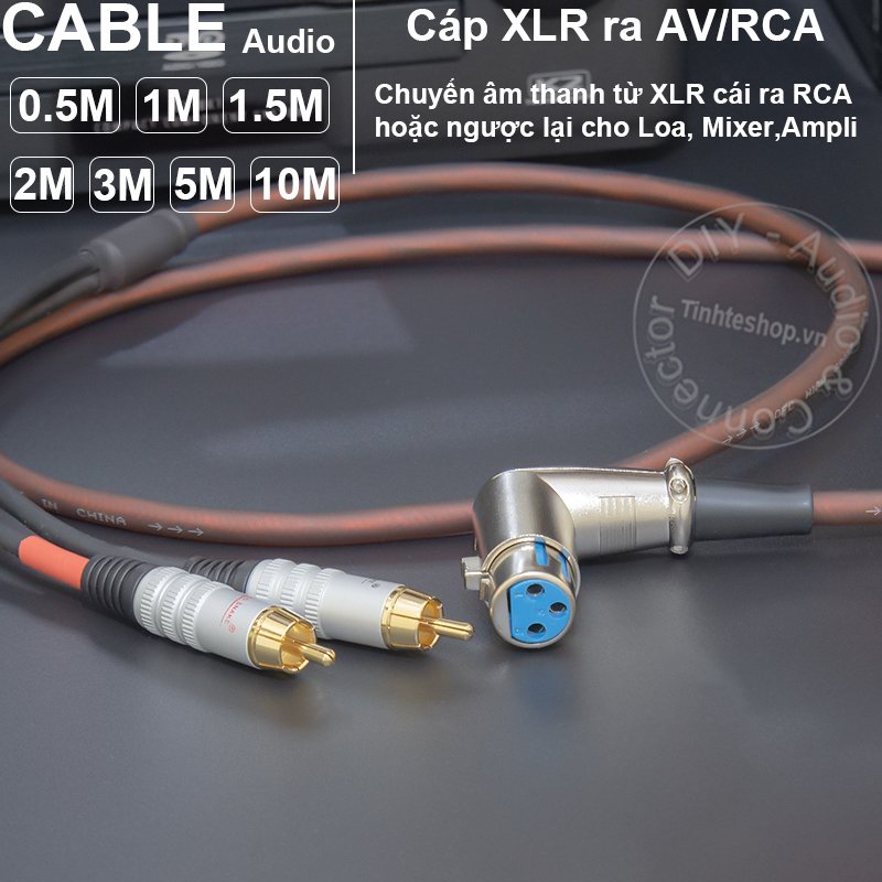 Dây canon ra bông sen diy 0.5 đến 5 mét - cáp xlr cái sang 2 rca chuyển từ mixer