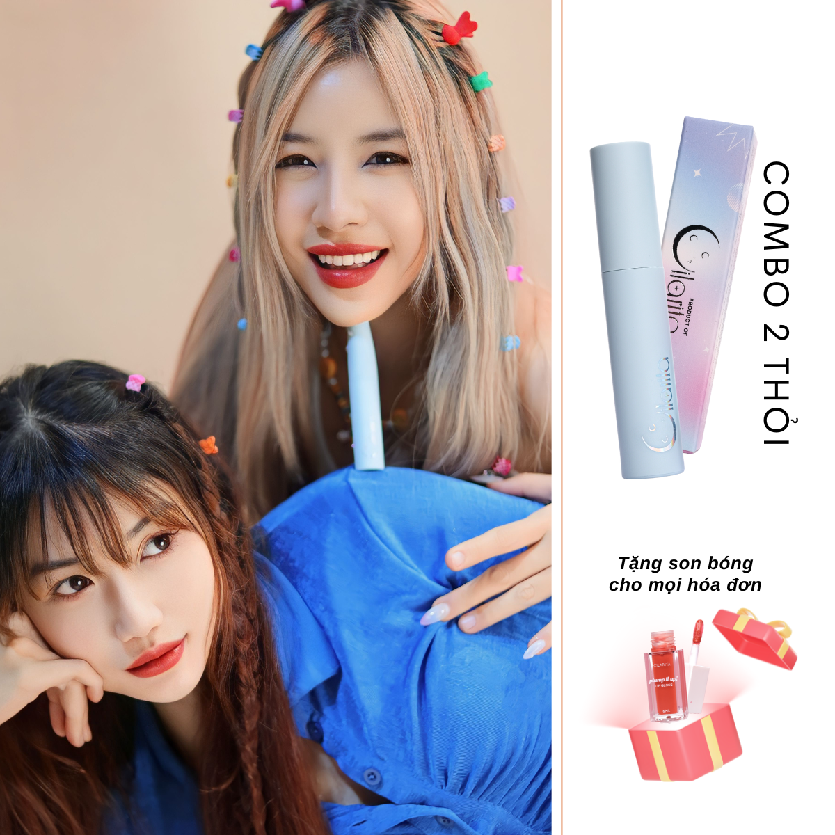 Combo 2 thỏi son kem lì CILARITA mềm mịn lâu trôi dưỡng môi tốt siêu mướt