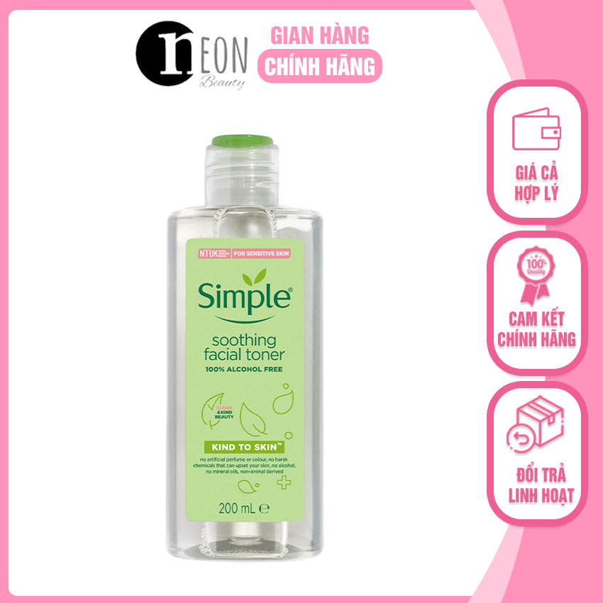 [FREESHIP] nước hoa hồng Simple Kind to Skin Soothing Skin facial Toner 200ml NB15 giúp cân bằng da dịu nhẹ, săn chắc và se khích lỗ chân lông - NEON BEAUTY