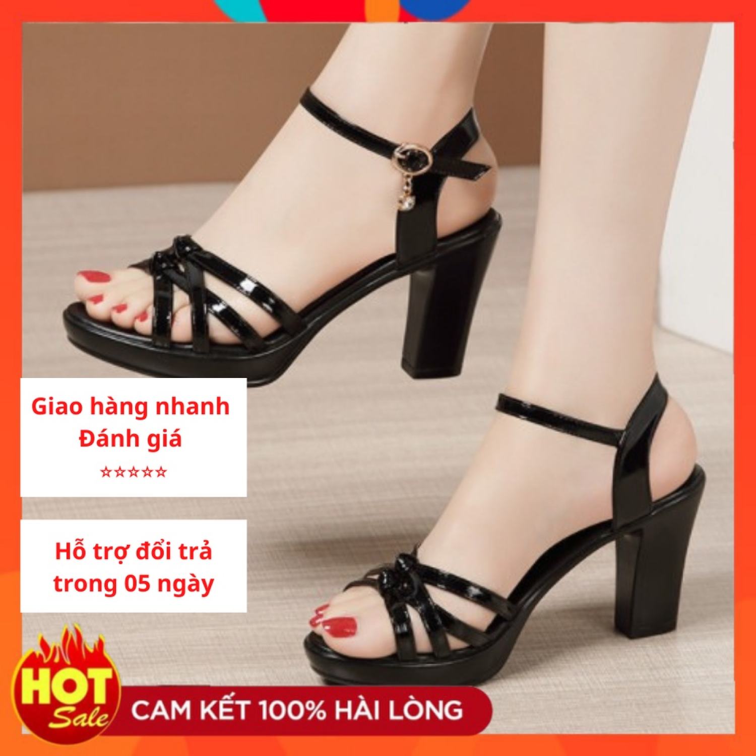 Dép nữ cao gót 7 phân Xăng-đan ĐẸP mẫu thắt nơ gót vuông chắc chắn, Thời Trang hè KH-02