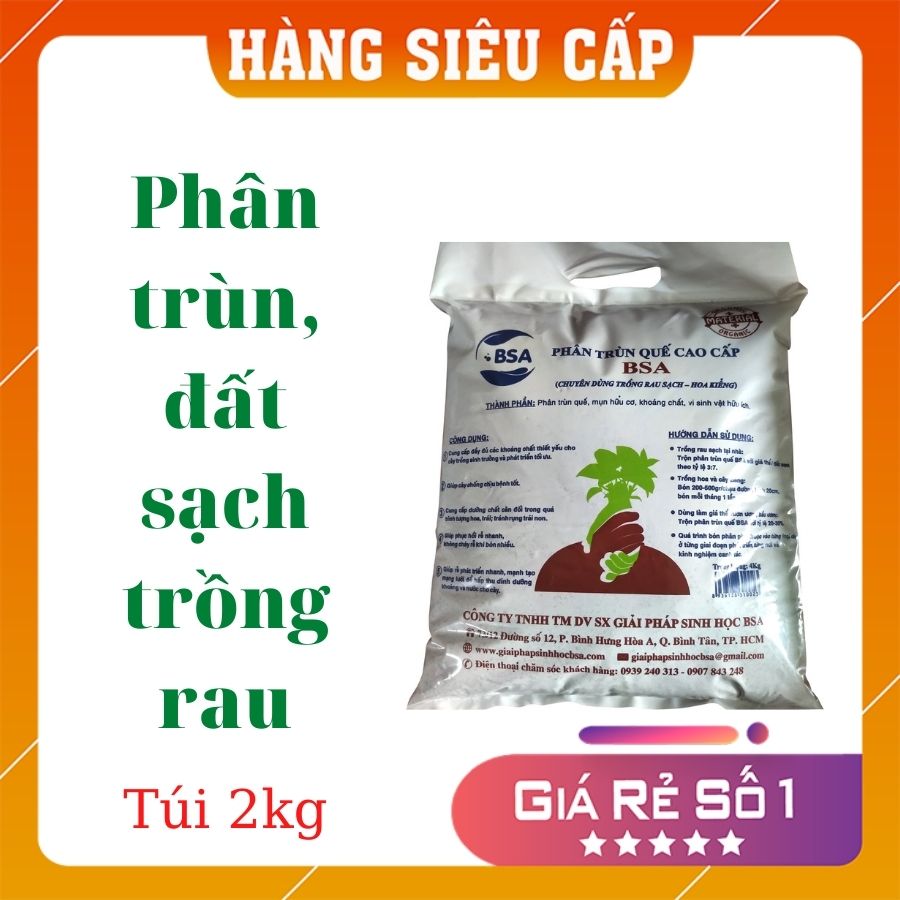 Phân bón, đất trồng, cải tạo đất. Phân bón hữu cơ từ trùn quế túi 2kg