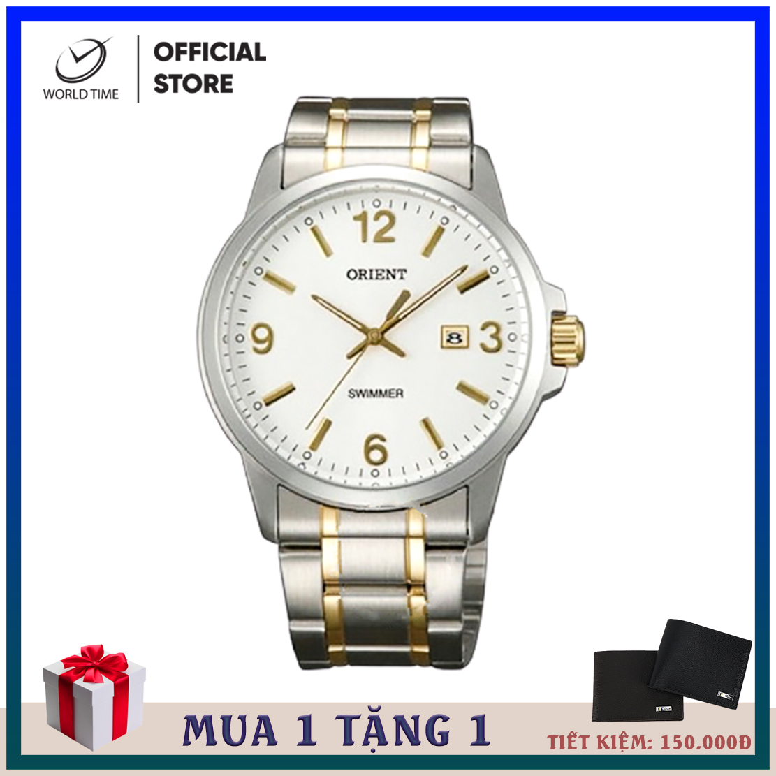 Đồng hồ nam, đồng hồ pin dây thép Orient SUNE5002W0, full box, sổ bảo hành toàn quốc, chống xước, chống nước