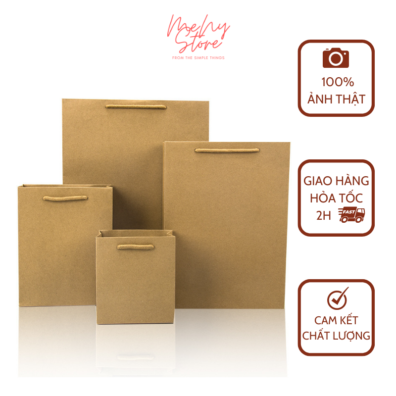 COMBO 10 TÚI GIẤY ĐỰNG QUÀ KRAFT TRƠN, TÚI XI MĂNG TRƠN LOẠI DÀY CÓ QUAI XÁCH