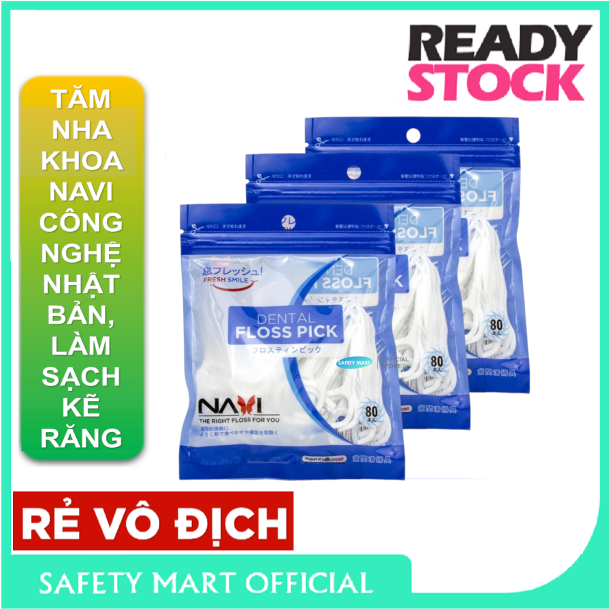 [BÁN CHẠY] Tăm chỉ nha khoa Navi cao cấp túi 80 chiếc, Japan Technology, tăm kẽ răng, tăm chỉ xỉa răng nha khoa, chỉ tăm nha khoa Nhật Bản, tăm nhựa nha khoa, tăm chỉ tơ nha khoa, tăm xỉa răng - Hàng chính hãng Safety Mart Official