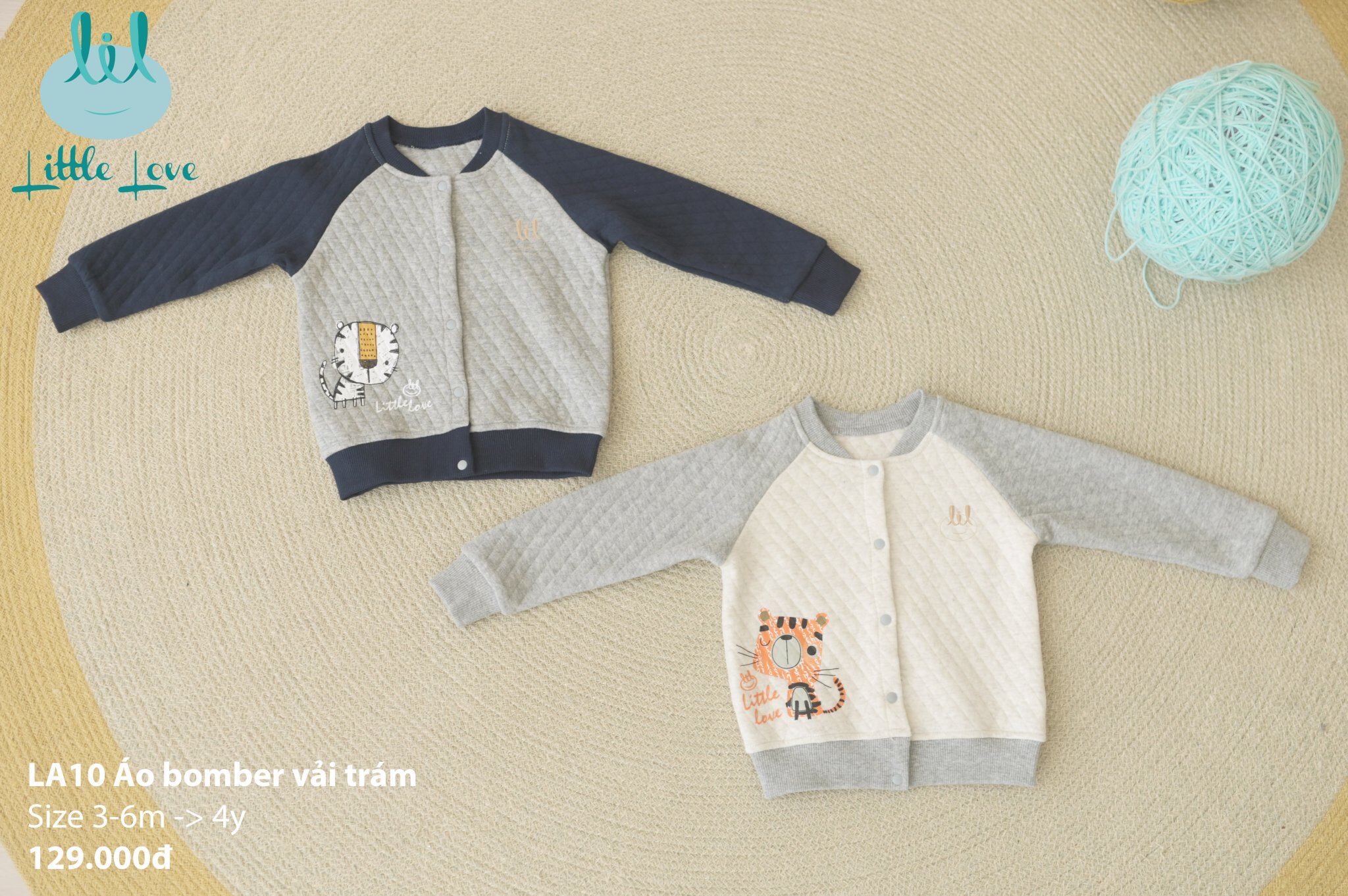 Little Love 2022 Áo Khoác Bomber vải trám nỉ xốp trần bông cho bé trai (5-17kg)