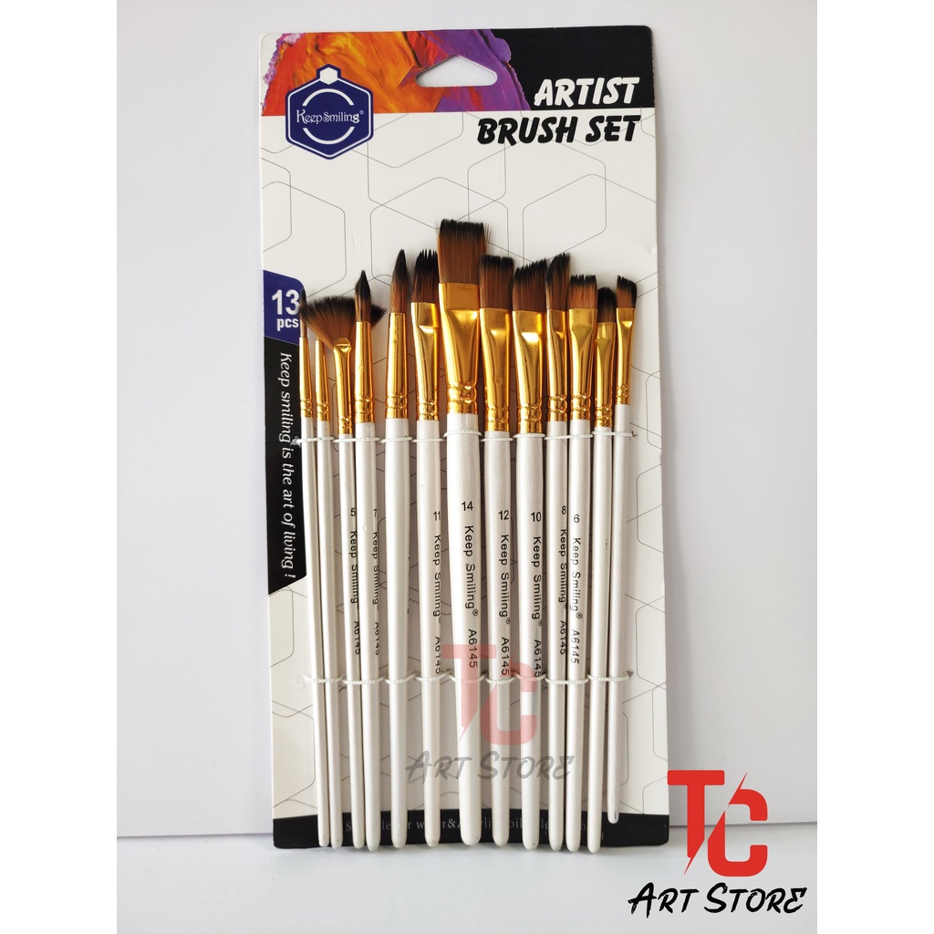 Bộ 13 cọ vẽ màu dầu, acrylic, nước keep smilling a6145 - đủ đầu