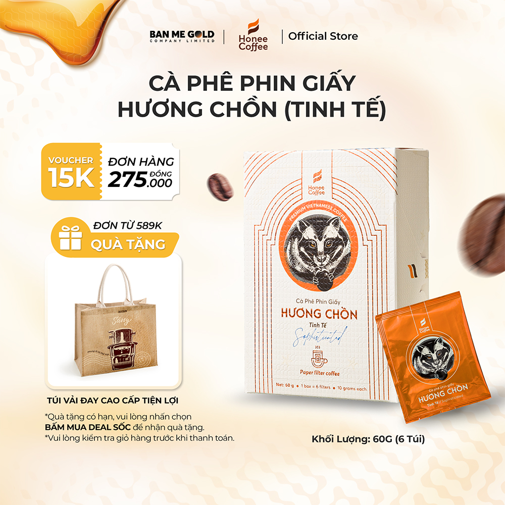 Cà phê hương chồn phin giấy hộp 60gr không đường sữa - cafe chồn chính hãng ban me gold - honee coffee