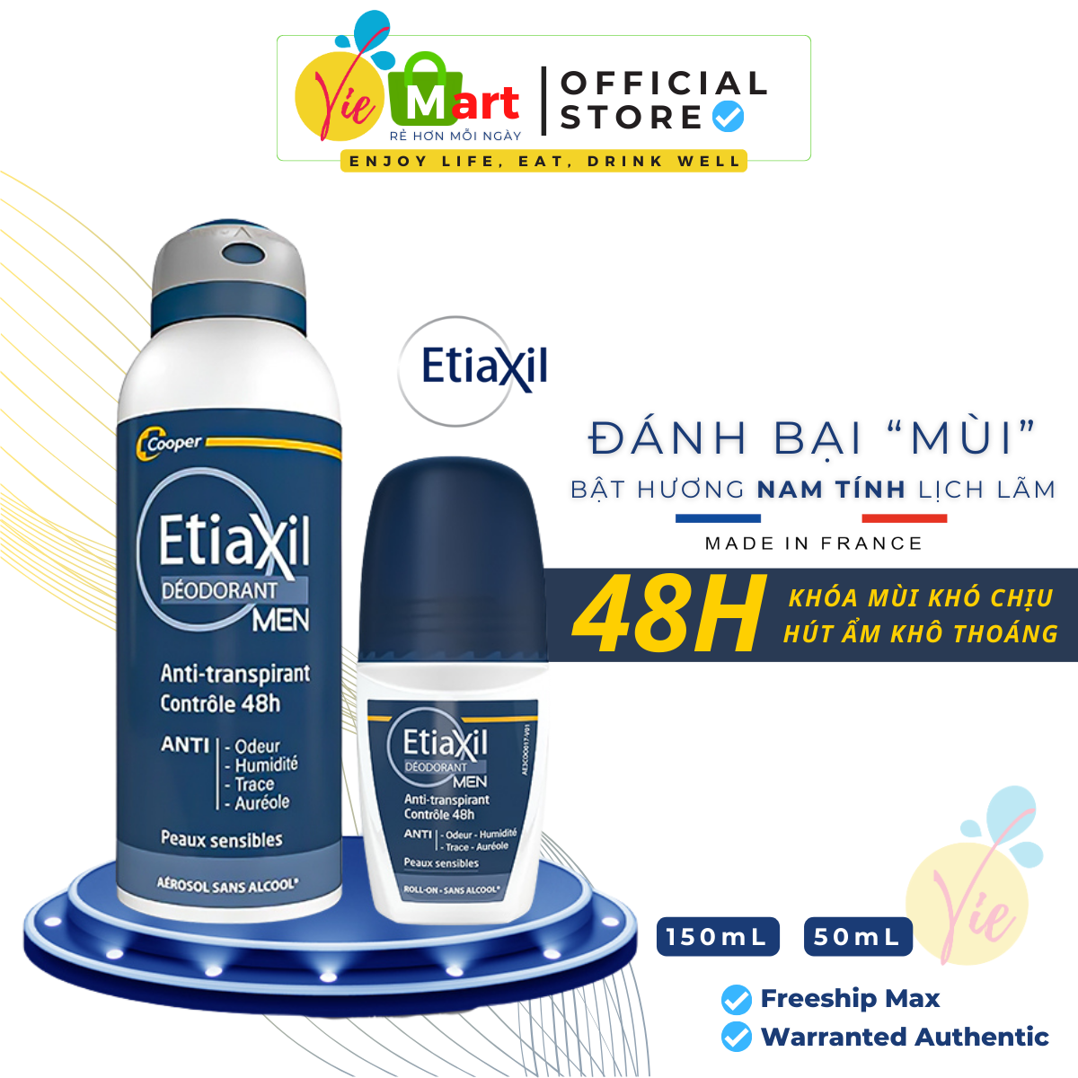 Xịt & Lăn Etiaxil Men Giúp Khử Mùi và Ngăn Mồ Hôi Suốt 48h