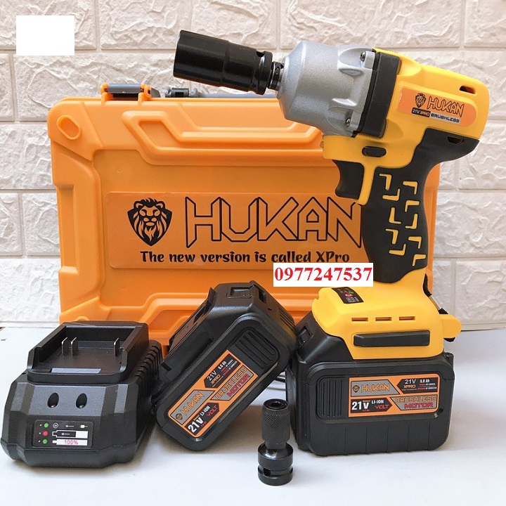 Máy siết Bulong Hukan X1 động cơ không chổi than gồm 1 pin 10cell và 1 pin 15cell