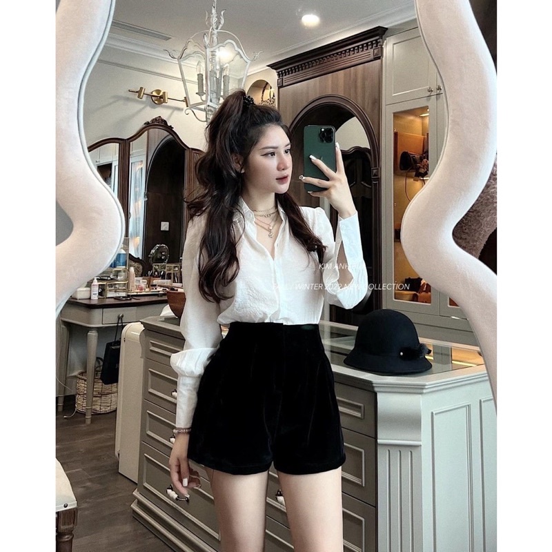 Quần đùi nhung cạp cao - shorts nhung cạp cao m 620