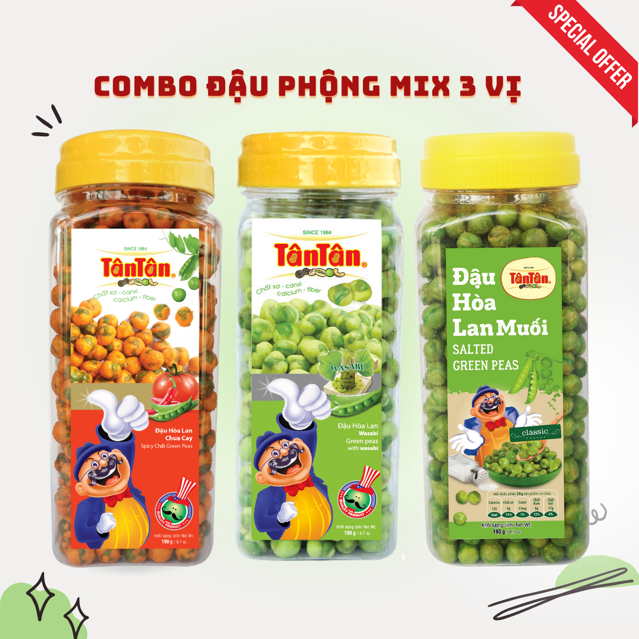 [Giá Sốc] Combo 3 hủ đậu hoà lan Tân Tân: Đậu HL chua cay, đậu HL Wasabi, đậu HL muối