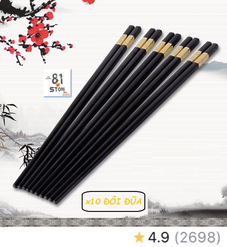 Đũa Ăn Mạ Vàng 10 Đôi HÀN QUỐC, HỘP 10 ĐÔI ĐŨA HỢP KIM MẠ VÀNG CAO CẤP, KHÁNG KHUẨN, CHỐNG MỐC
