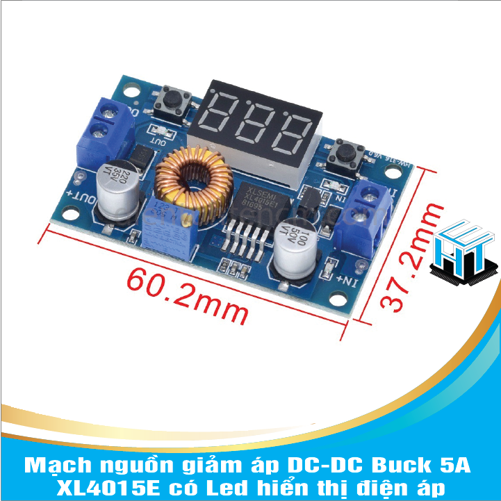 Mạch nguồn giảm áp DC-DC Buck 5A XL4015E có Led hiển thị điện áp