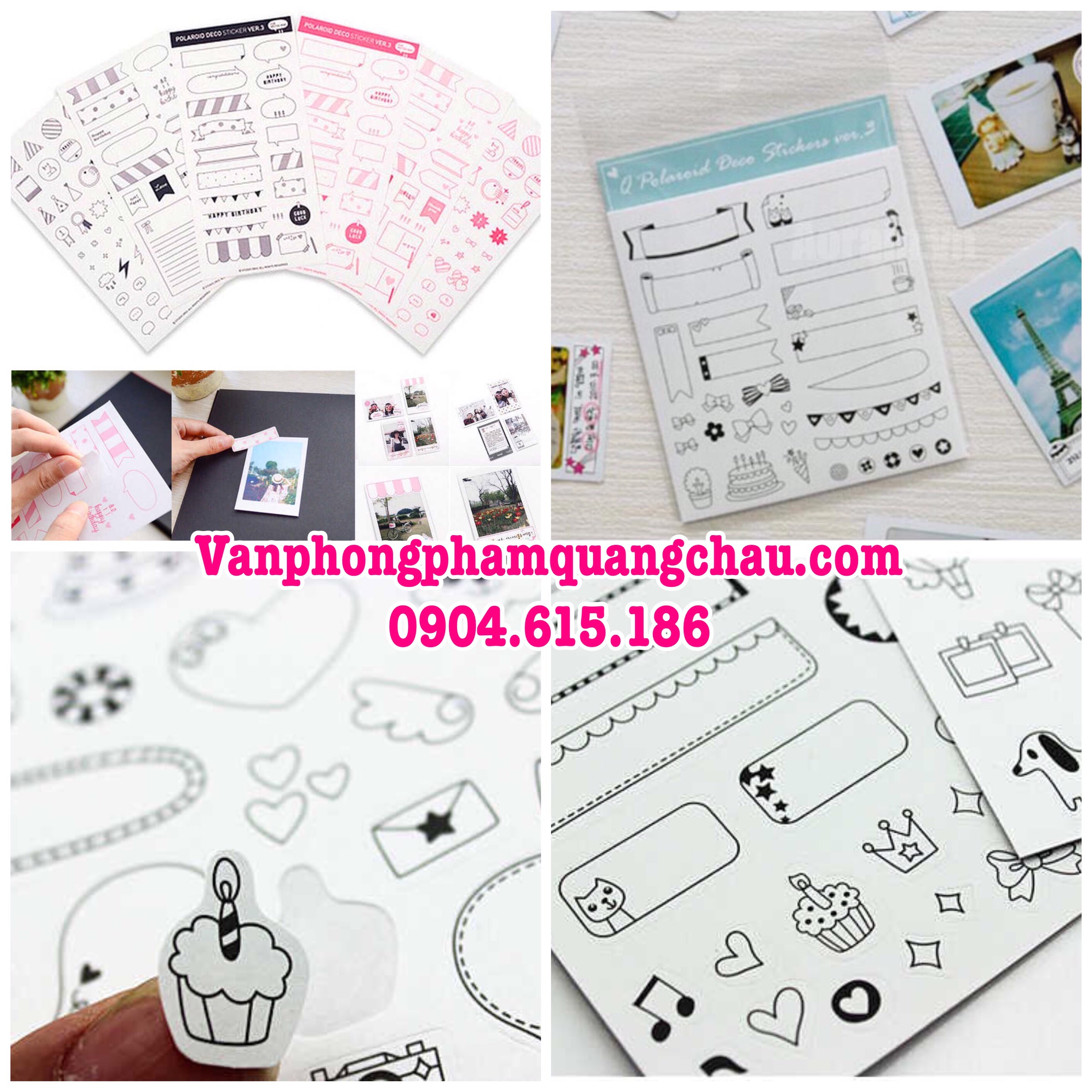 Sticker hình dán Happy trang trí scrapbook, album, thiệp - Bộ 04 tờ hoặc 06 tờ (tùy mẫu)