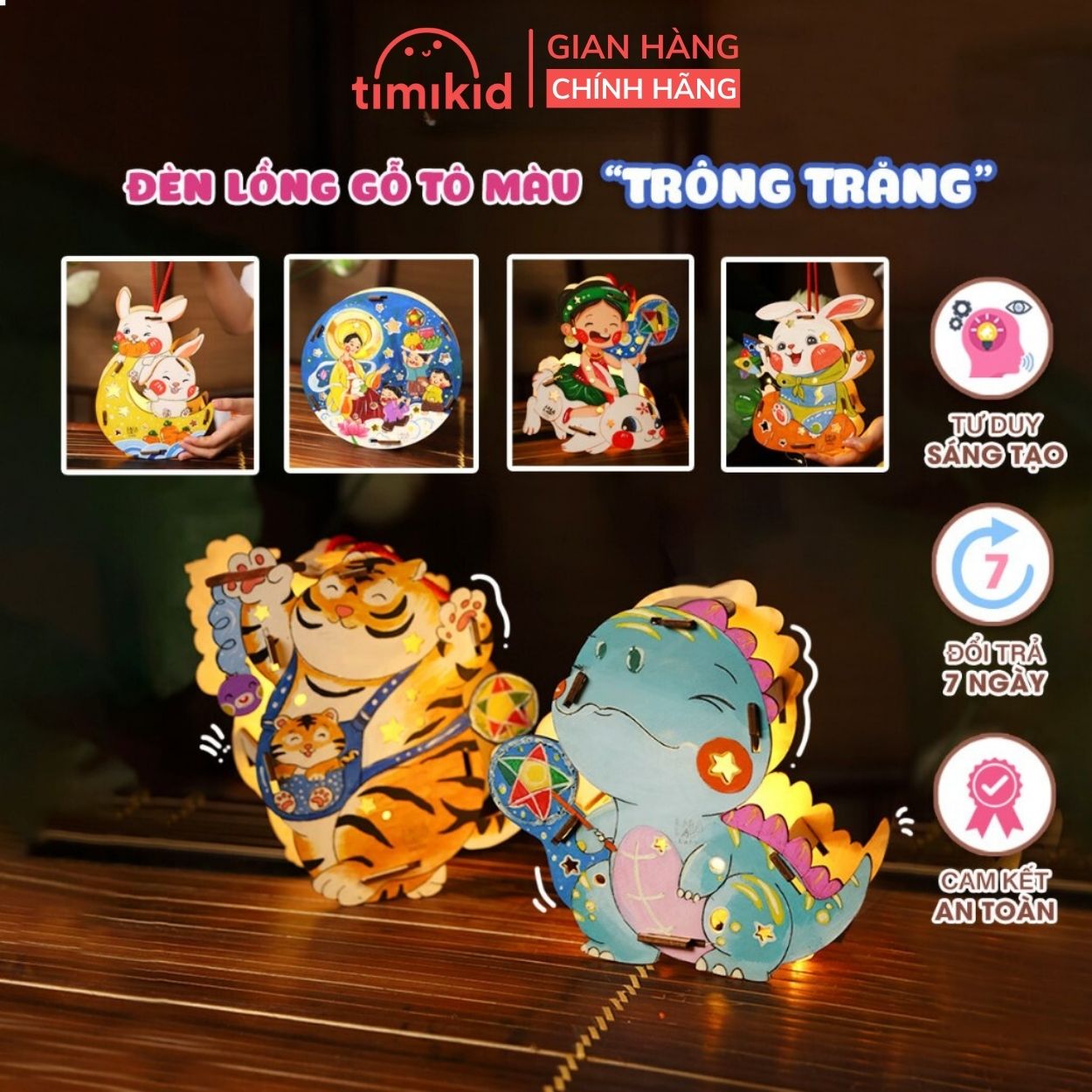 Đèn trung thu cho bé lalamoon - đèn lồng gỗ tô màu lalala baby