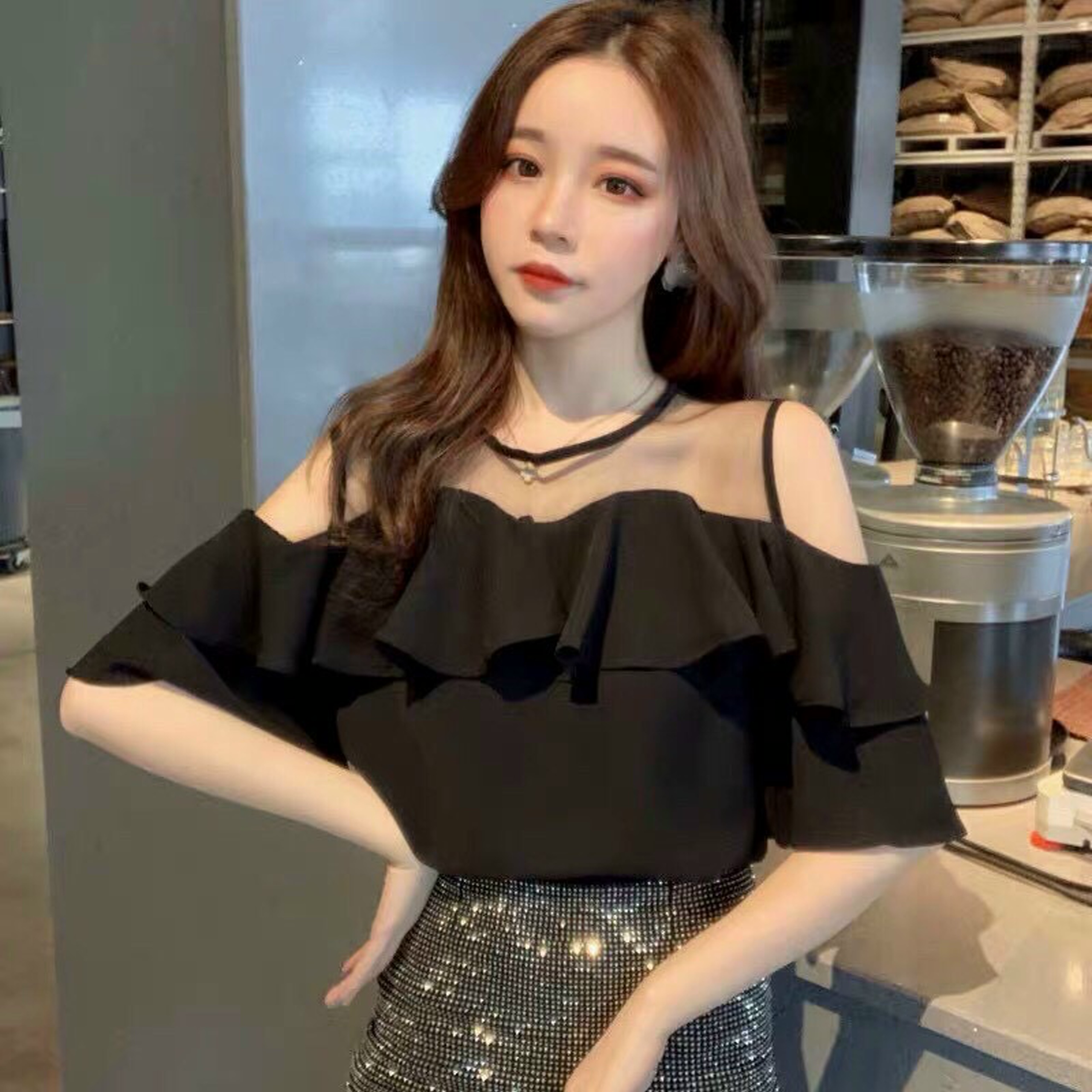 [HCM]Áo kiểu nữ phối lưới dúng viền bèo cực xinh