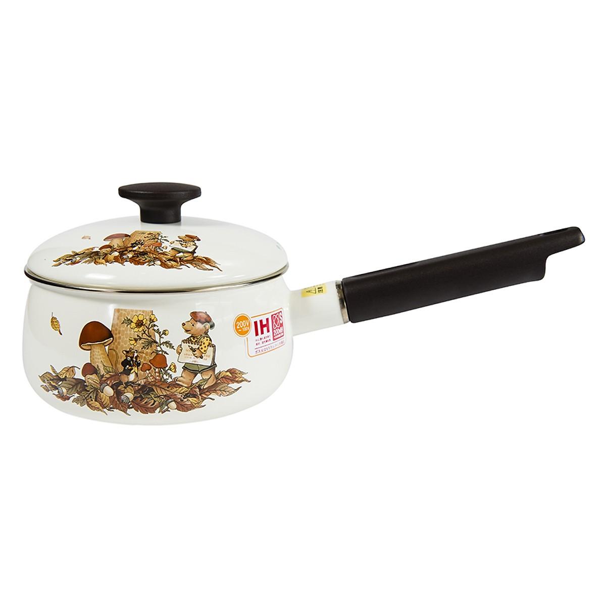 Nồi tráng men Nhật Bản cao cấp Fujihoro (con gấu) sử dụng trên bếp từ.nhập khẩu THÁI LAN.Tặng 5 muỗng inox