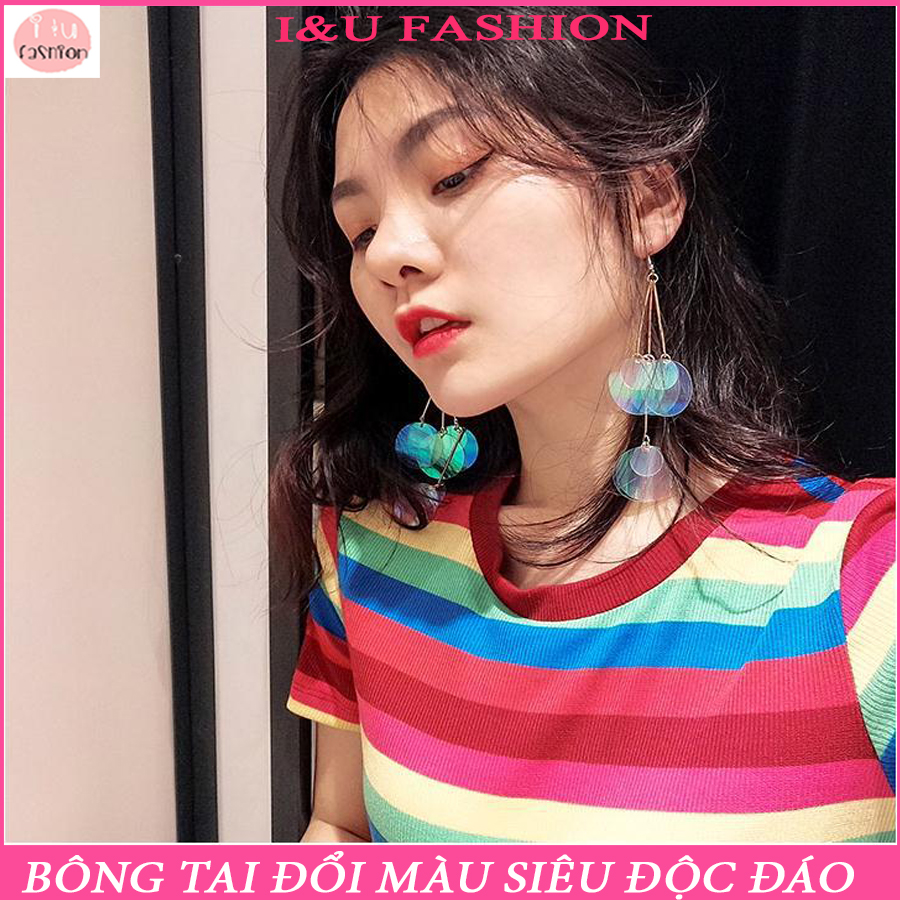 Khuyên tai bông tai dài nhiều lớp có thể đổi màu độc đáo , có thể thay đổi nhiều màu tùy theo góc độ và ánh sáng phản chiếu , thời trang mới lạ nhẹ nhàng cho nữ KT-16