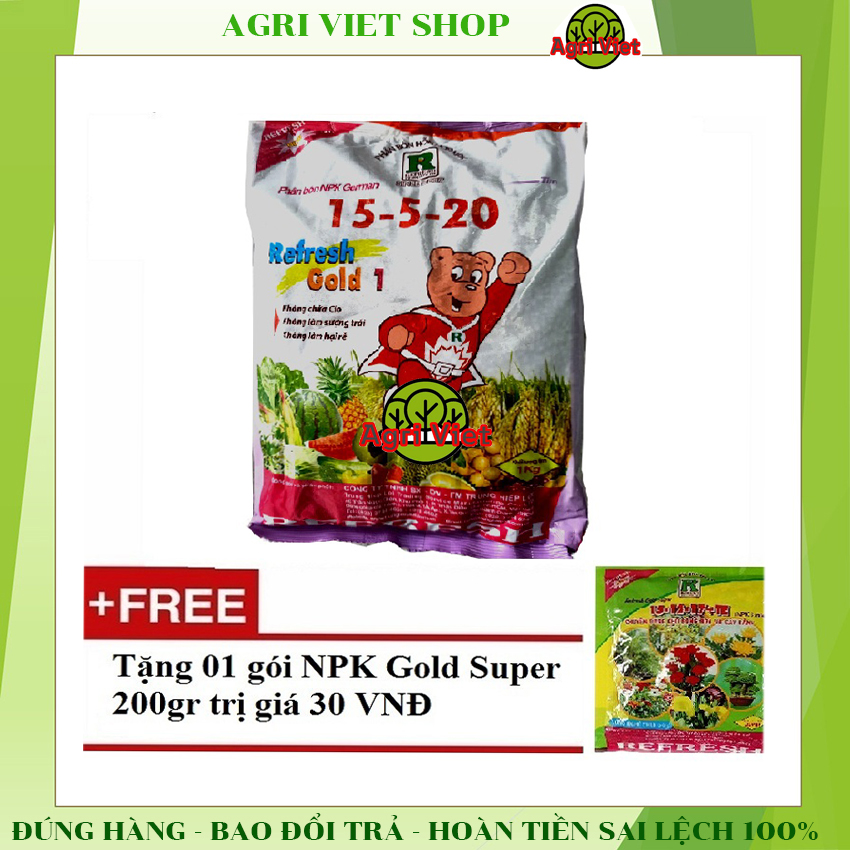 [HCM]Phân bón gốc NPK phức hơp Refresh Gold 1 15 -5 - 20 Công nghệ Đức (tím) tặng kèm 01 phân bón 200gr.