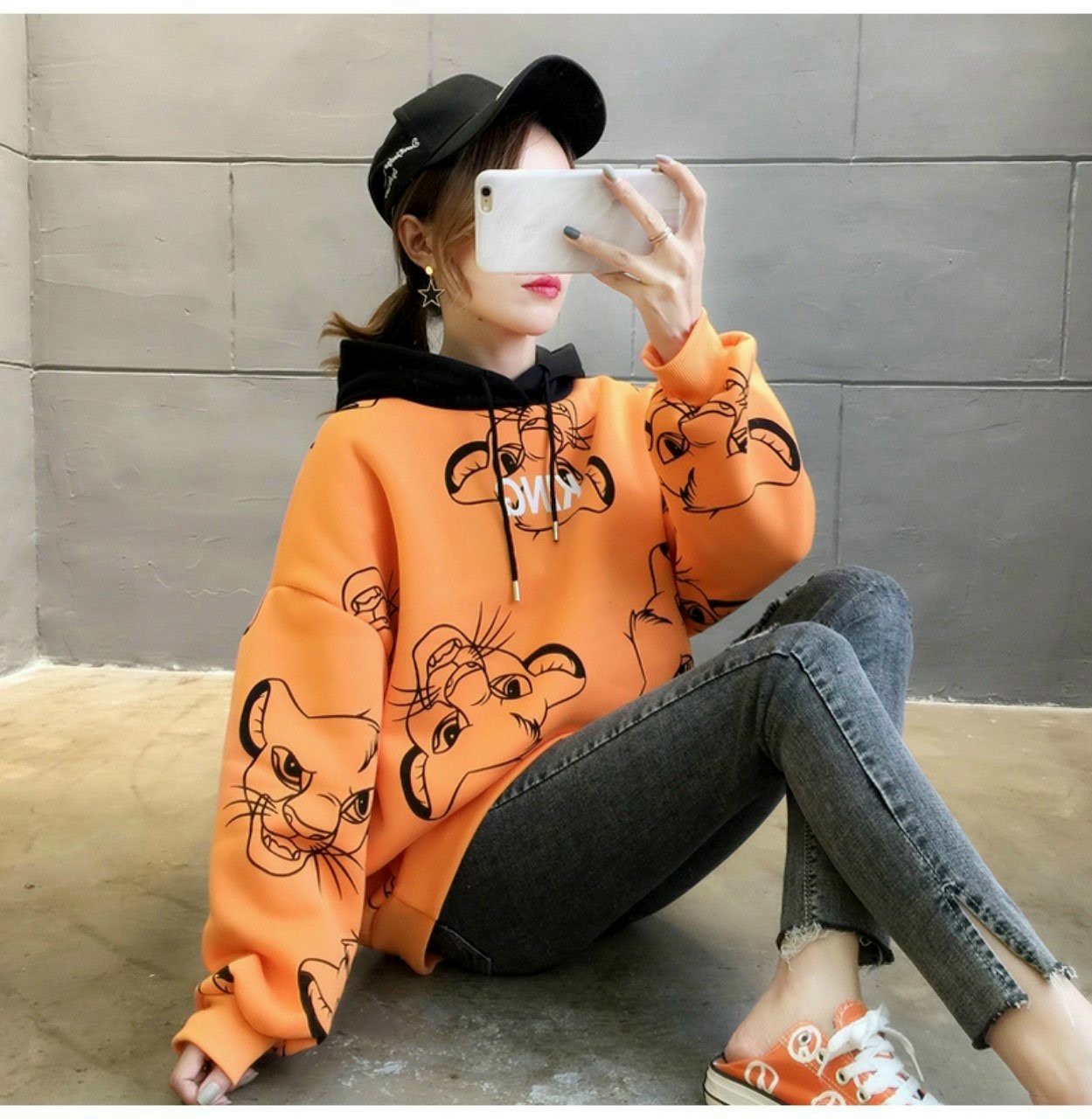 Áo hoodie nỉ bông phối màu form suông cute