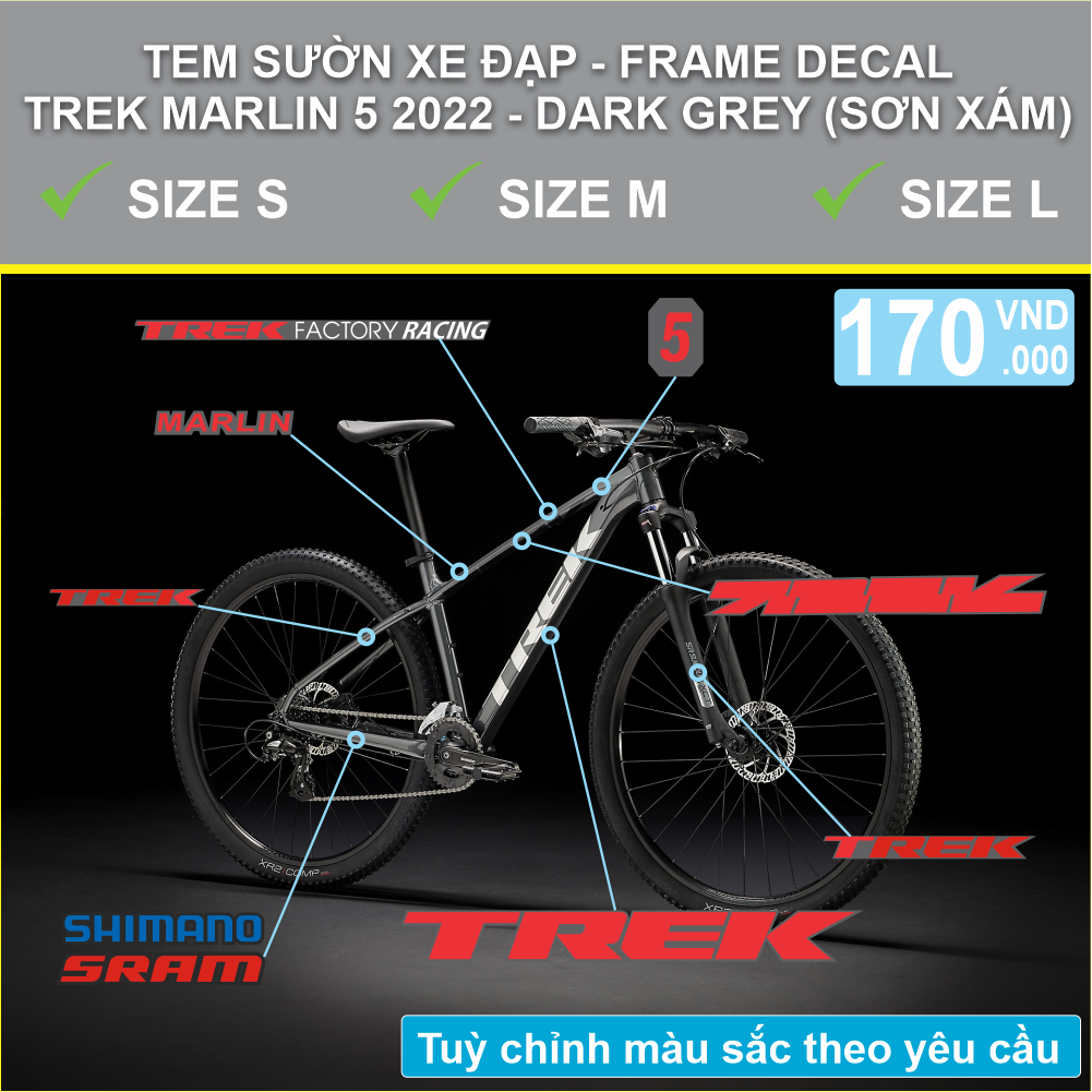 Tem decal dán sườn xe đạp địa hình mtb trek marlin 5 2022 | cyclewrap