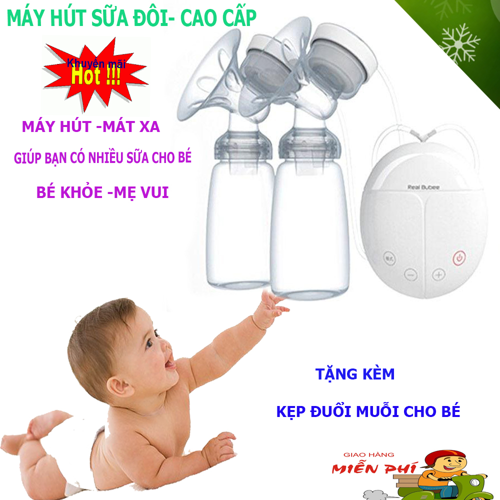 MÁY HÚT VÀ MÁT XA KÍCH SỮA,May Hút Sữa cao cấp ,Máy hút sữa điện đôi 8 Mức Độ, Hút Nhẹ Nhàng Vừa Hút Sữa Vừa Mát Xa Kích Sữa gải pháp tốt nhất dành cho các mẹ tắc và ít sữa, TẶNG KÈM KẸP ĐUỔI MUỖI CHO BÉ