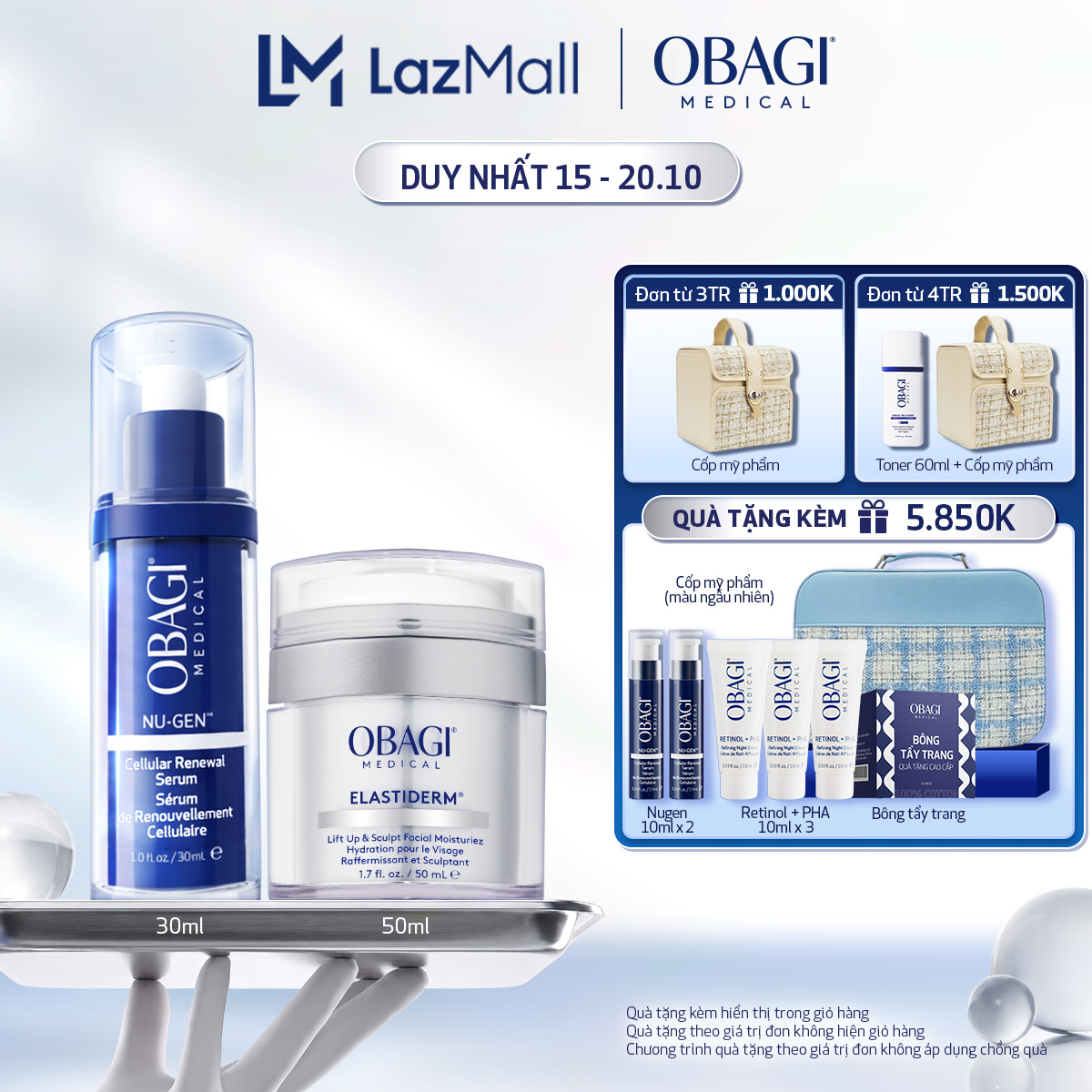 Bộ đôi Serum Trẻ Hóa Da Cấp Độ Tế Bào Obagi NU-GEN™ Cellular Renewal 30ml  Kem Dưỡng Chống Lão Hóa Cao Cấp Giúp Nâng Cơ Căng Da ELASTIDERM® Lift up  Sculpt Facial Moisturizer 50ml