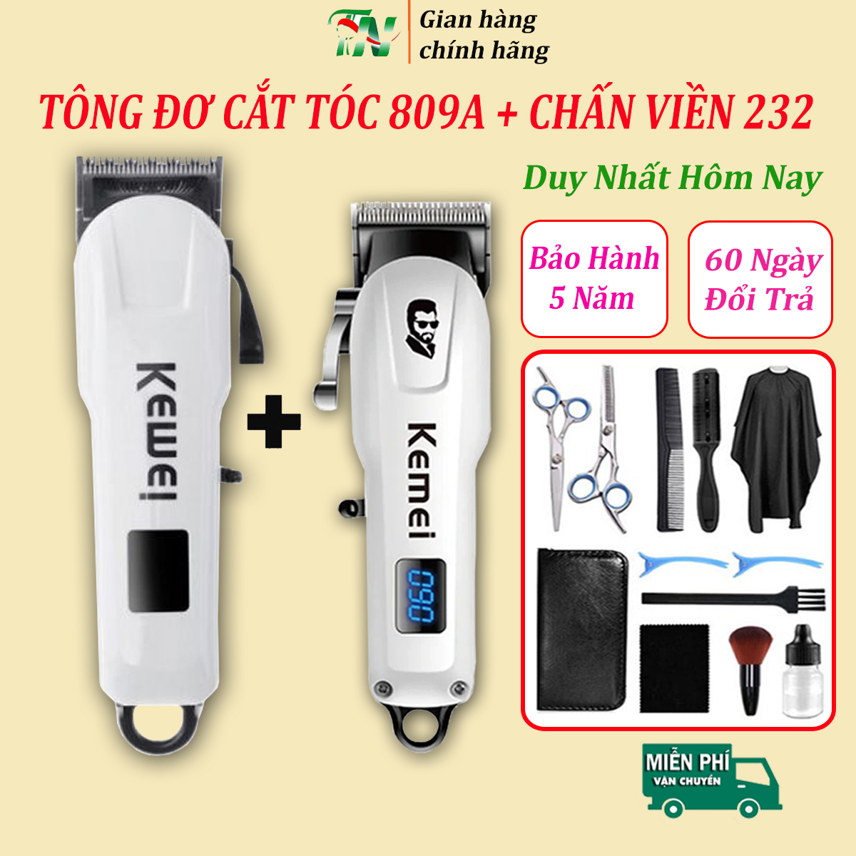 (RẺ VÔ ĐỐI) Tông Đơ Cắt Tóc Không Dây Chính Hãng KM-232, Tông Đơ Hớt Chấn Viền Tóc Gia Đình, Tăng Đơ Cắt Tóc Chuyên Nghiệp Kiểu Dáng Mini Gọn Nhẹ Màn Hình LCD Sạc Pin Tiện Dụng