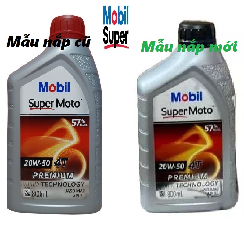 Nhớt Xe Số Mobil Super Moto 20W50, nhớt mobil 20w50 nhớt xe số giảm gào máy cho xe lâu niên chai 800