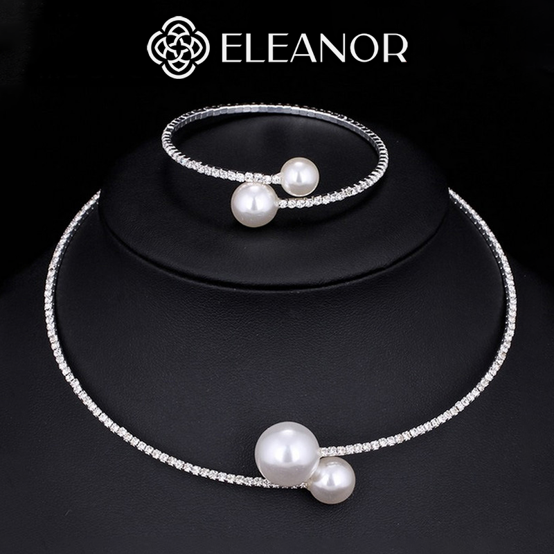 CHỈ 15.6 MUA 2 GIẢM 15Dây chuyền choker vòng tay dạng kiềng Eleanor Accessories bộ trang sức đính đá ngọc trai nhân tạo phụ kiện trang sức 5578