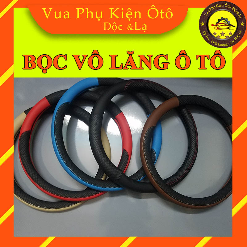 Bọc vô lăng xe ô tô da sang trọng - ảnh thật - đen-đỏ - bọc vô lăng, vỏ vô lăng