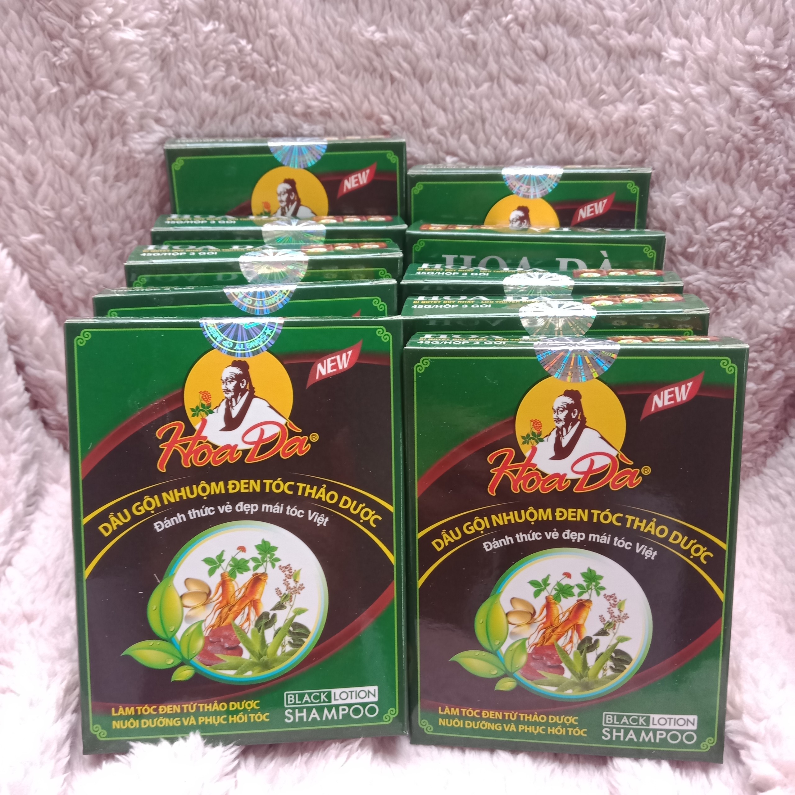 Combo 10 hộp Dầu gội nhuộm đen tóc thảo dược Hoa Đà hộp 3 gói