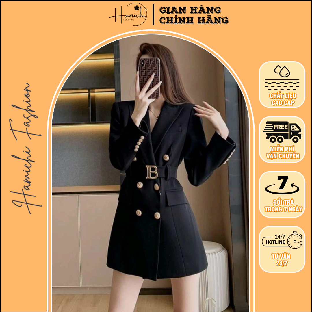 Váy vest hamichi fashion - váy vest nữ đai chất liệu 2 lớp tôn dáng, vest phong cách hàn quốc, vest nữ công sở cực đẹp màu đen