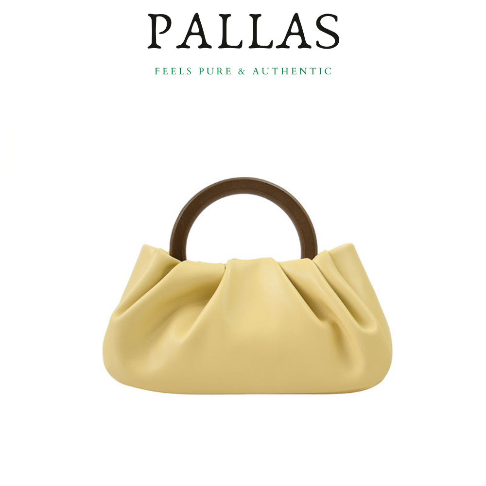 Túi quai xách bằng gỗ cao cấp Pallas túi satchel có dây đeo vai, da PU nhập khẩu thiết kế thanh lịch phong cách Hàn Quốc