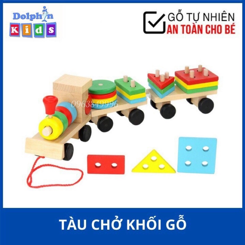 Đồ chơi giáo dục đoàn tàu gỗ thả hình khối nhiều màu sắc - đồ chơi gỗ thông minh cho bé dolphin kids