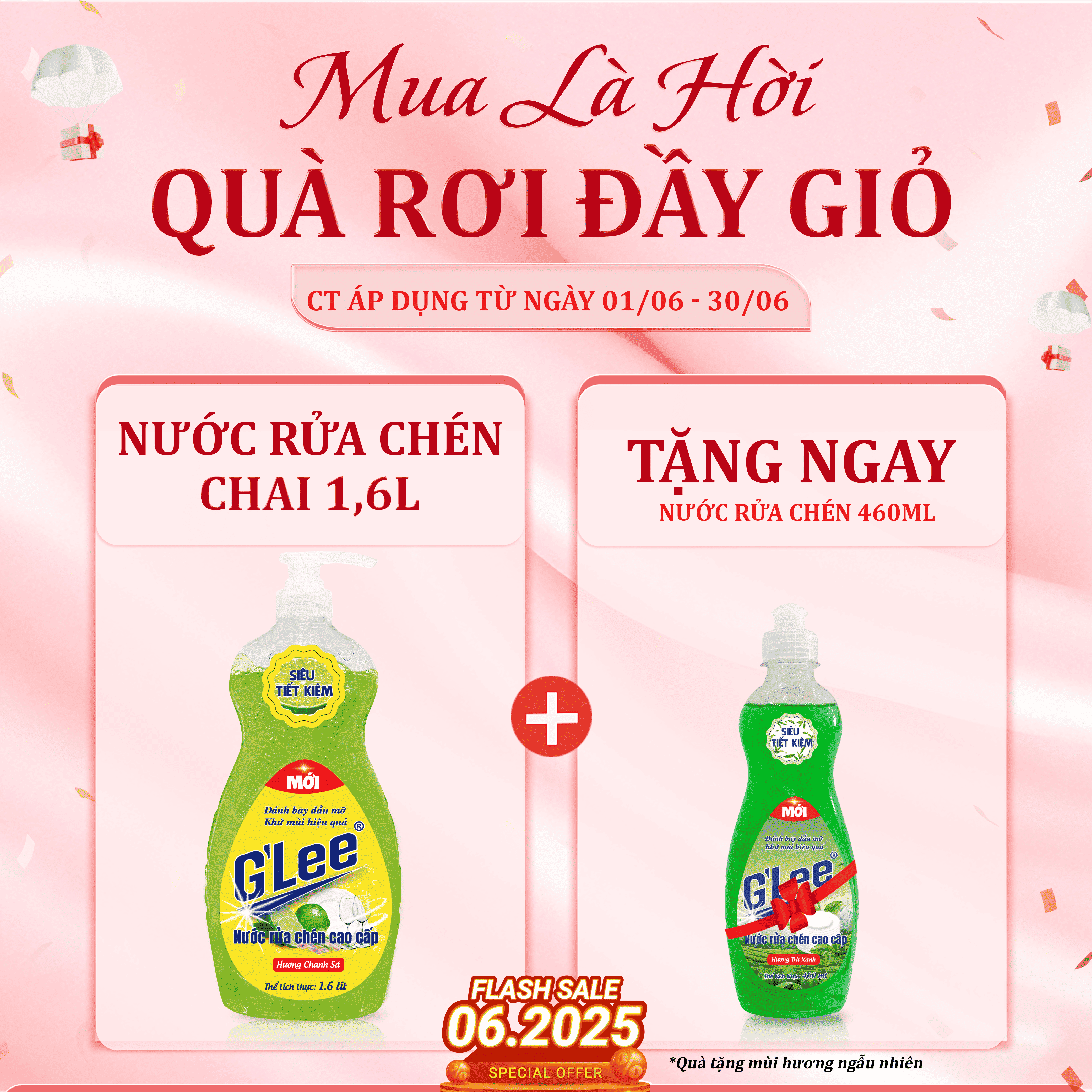 Combo Nước Rửa Chén 1.6L + Tặng 460ml (Hương Ngẫu Nhiên)