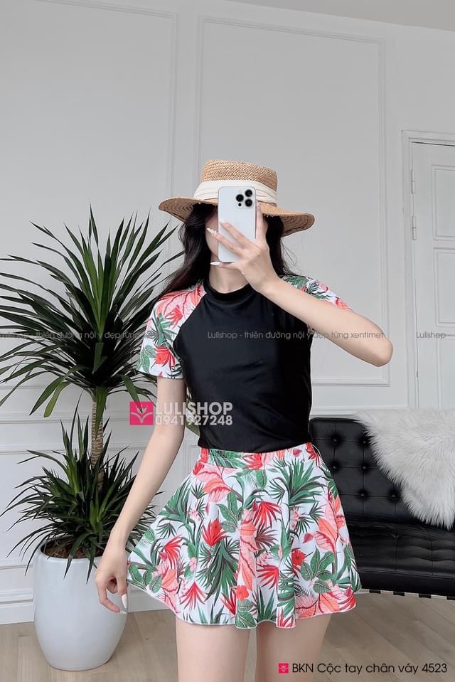 Bikini_Đồ bơi cọc tay váy xòe họa tiết_BKN 27