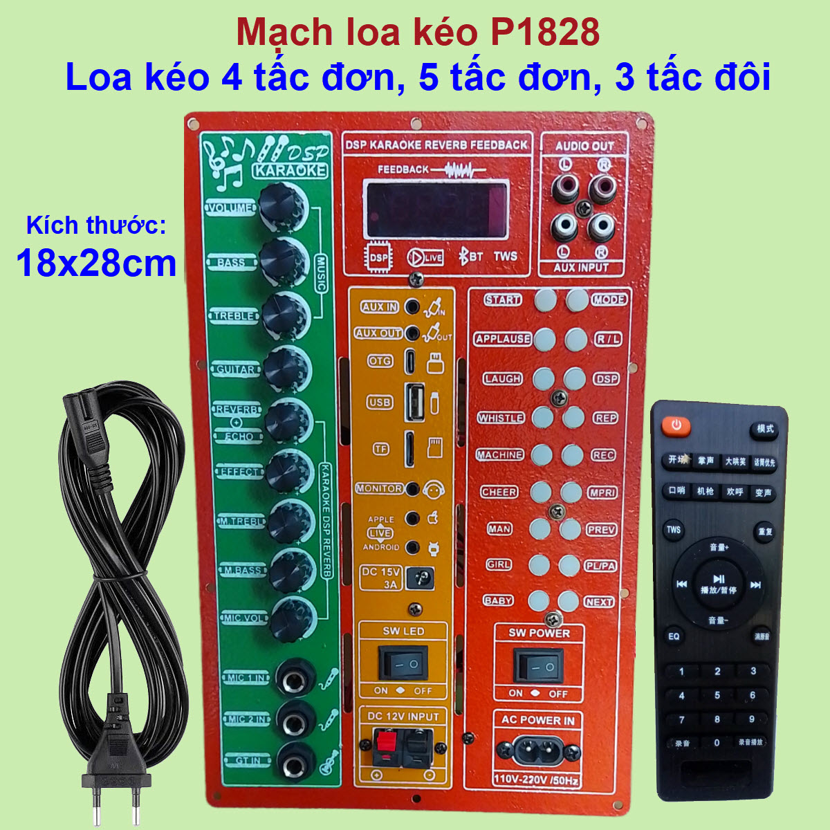 Mạch loa kéo p1828 livestream dsp reverb echo chống hú ic cs3855 loa kéo 4 tấc đơn 5 tấc đơn 3 tấc đôi