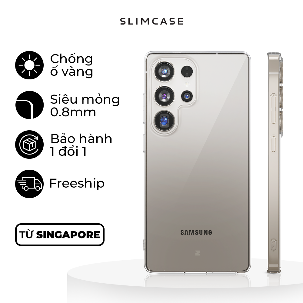 Ốp lưng SLIMCASE Classic cho Samsung S25 Series hạn chế ố vàng, trong suốt siêu mỏng