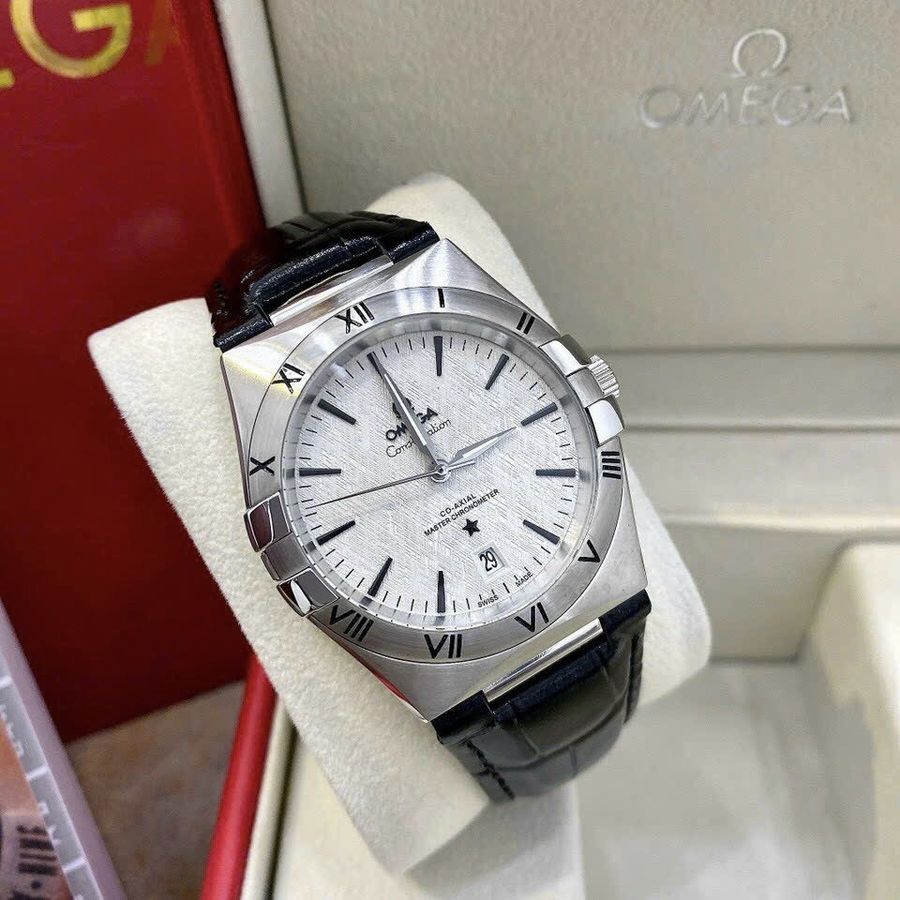 Đồng Hồ Nam Omega Automatic Niềng Số La Mã Các Mốc Giờ Size 40mm Dây Da Fullbox