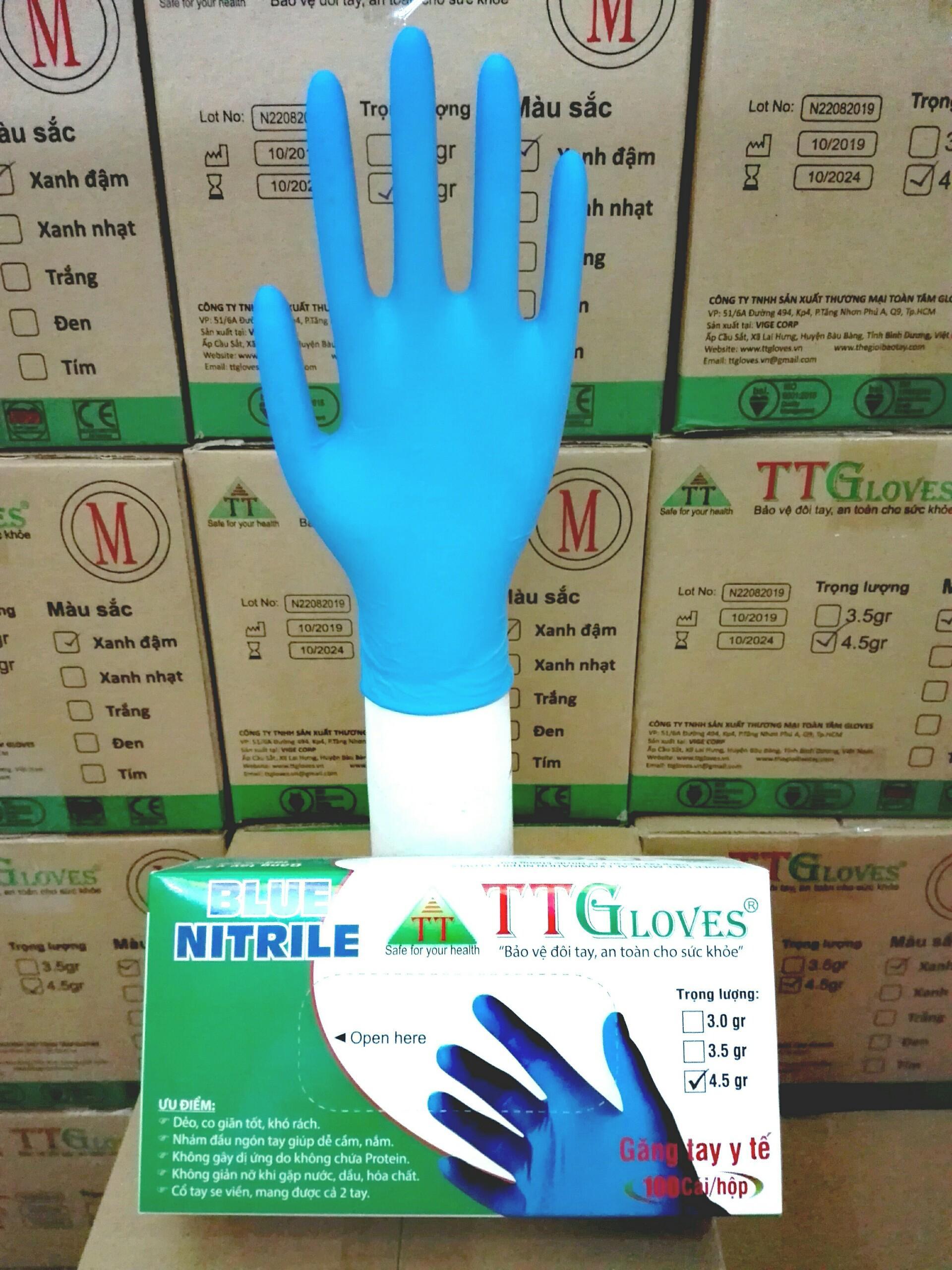 GĂNG TAY Y TẾ NITRILE KHÔNG BỘT MÀU XANH LOẠI DÀY SIZE S